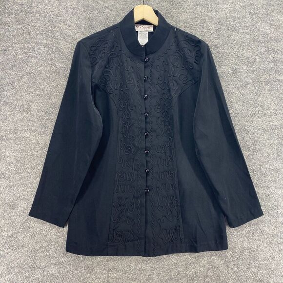 SG Blazer Women S Small Black Button Up Crew Neck Long Sleeve Casual Solid - Picture 1 of 8